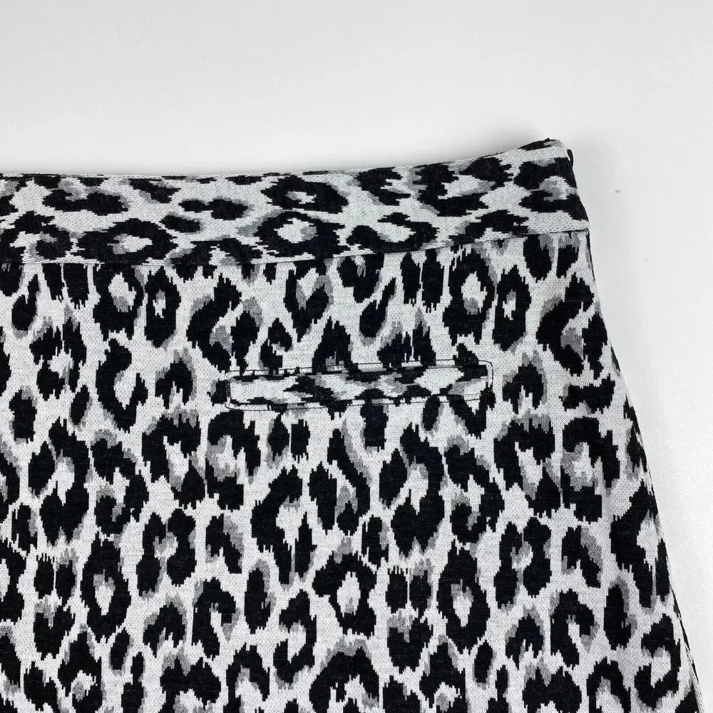 Talbots Skirt Womens Pencil Leopard Print Sz 10 White Black Stretch Mature Glam